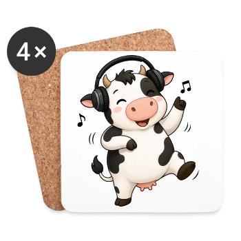Kuh tanzt zur Musik Bauer Bauernhof - Untersetzer (4er-Set) - Weiß - Vorne
