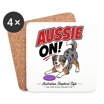 Aussie On! illustration of an Australian Shepherd - Coasters (set of 4) - white - Front