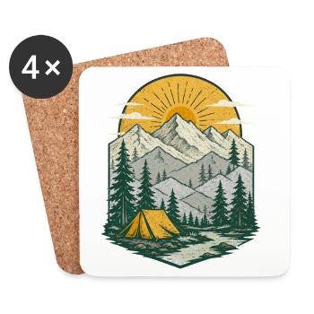 Sunrise Mountain Camp Scene - Coasters (set of 4) - white - Front