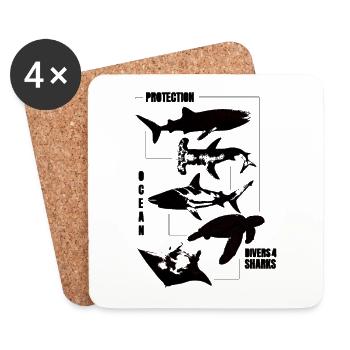 Black Divers for Sharks PROTECT design! - Coasters (set of 4) - white - Front