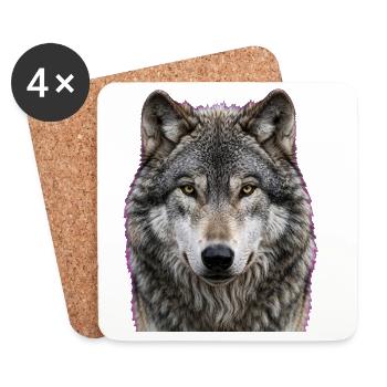 Mitternachtswolf-Porträt - Untersetzer (4er-Set) - Weiß - Vorne