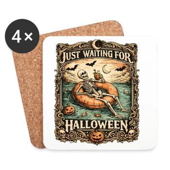 Attendant l’anticipation du squelette d’Halloween - Dessous de verre (lot de 4) - blanc - Devant