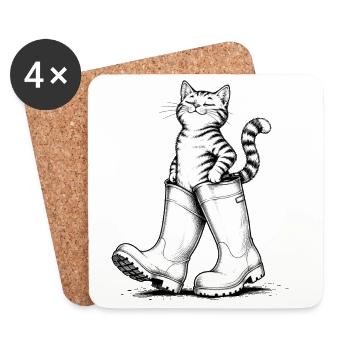 Cat in rubber boots, Puss in Boots - Coasters (set of 4) - white - Front