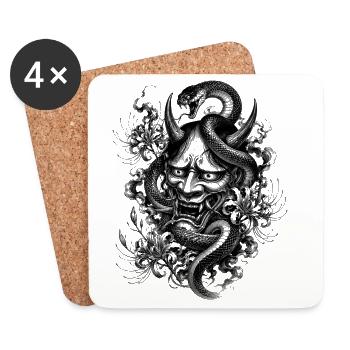 Masque Hannya avec serpent dans le style Irezumi - Dessous de verre (lot de 4) - blanc - Devant