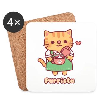 Süße Ginger Katze Barista Purrista - Untersetzer (4er-Set) - Weiß - Vorne