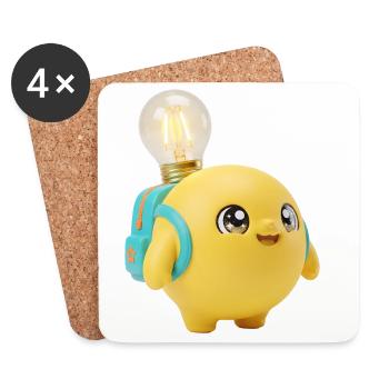 Cute Yellow School Mascot with Lightbulb Planet Ba - Coasters (set of 4) - white - Front
