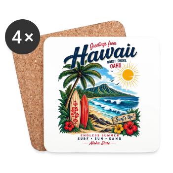 T-shirt vintage Hawaii Surf & Sunshine - Dessous de verre (lot de 4) - blanc - Devant