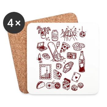 Nightlife Snack Doodle Mashup - Coasters (set of 4) - white - Front