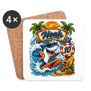 Noah Shark Surfer 10th Birthday - Coasters (set of 4) - white - Front