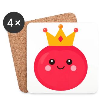 Kawaii Tomato with Crown – Sweet Queen Design - Coasters (set of 4) - white - Front