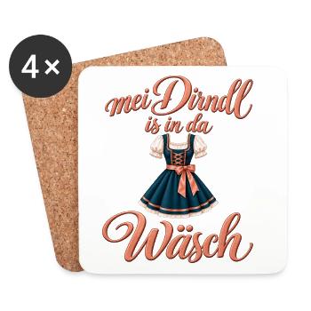 Mei Dirndl is in da Wäsch – Lustiger Dirndl Spruch - Untersetzer (4er-Set) - Weiß - Vorne