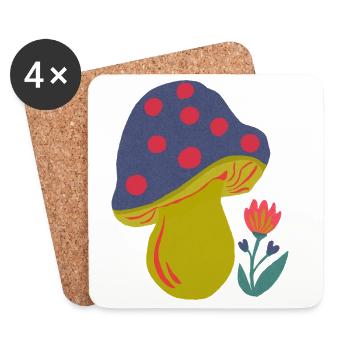 Farbenfroher Pilz mit Blütenakzent - Untersetzer (4er-Set) - Weiß - Vorne