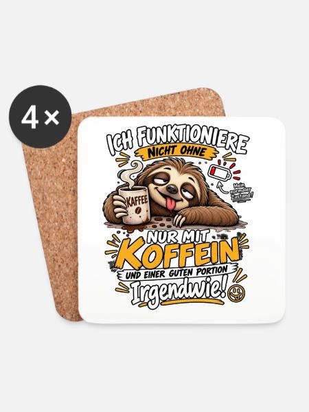 Müdes Faultier im Koffeinmodus - Untersetzer (4er-Set) - Weiß