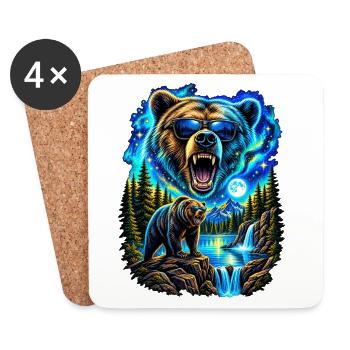 Neonbär unter blauem Mond - Untersetzer (4er-Set) - Weiß - Vorne