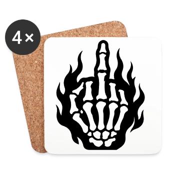 Skelett Mittelfinger Hand Flammen Schwarz - Untersetzer (4er-Set) - Weiß - Vorne