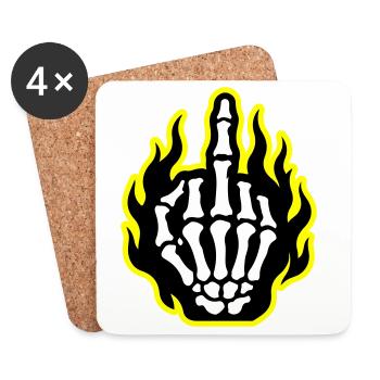 Skelett Mittelfinger Hand Flammen Gelb - Untersetzer (4er-Set) - Weiß - Vorne