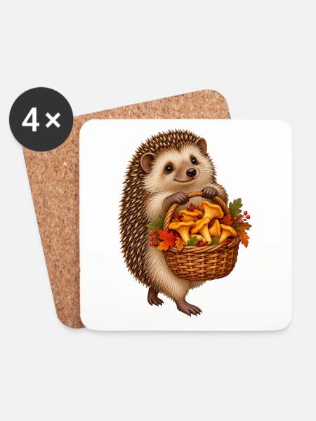 Igel beim Pilzsammeln - Untersetzer (4er-Set) - Weiß