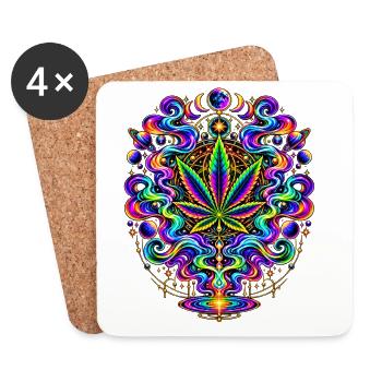 Psychedelisches Hanfblatt Feuerwerk - Untersetzer (4er-Set) - Weiß - Vorne