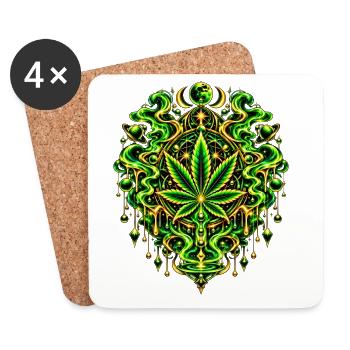 Grünes Cannabisblatt Mandala - Untersetzer (4er-Set) - Weiß - Vorne
