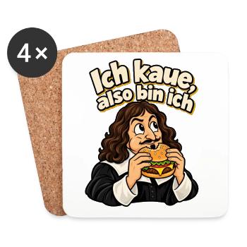 Descartes Burger – Ich kaue, also bin ich - Untersetzer (4er-Set) - Weiß - Vorne