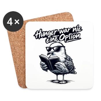 Coole Möve mit Buch "Hunger war nie eine Option"  - Untersetzer (4er-Set) - Weiß - Vorne