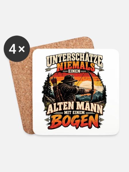 Unterschätze niemals einen alten Mann mit Bogen - Untersetzer (4er-Set) - Weiß