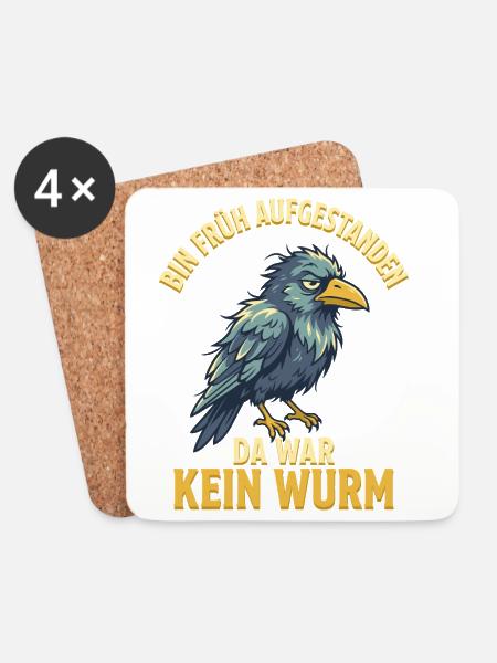 Genervter Rabe Morgenmuffel - Untersetzer (4er-Set) - Weiß