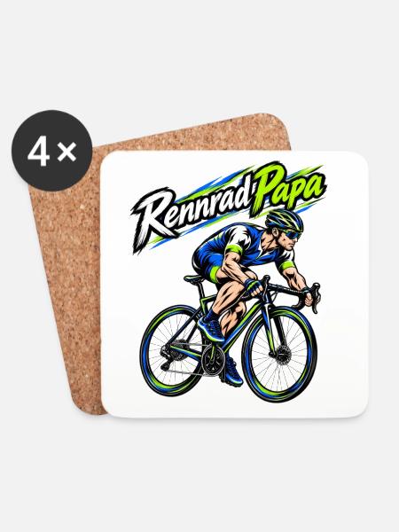 Rennrad Papa – Neon Sprint Illustration - Untersetzer (4er-Set) - Weiß