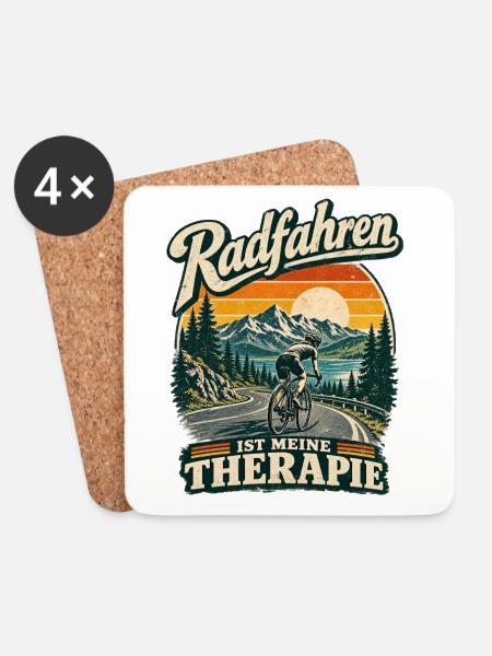 Radfahren ist meine Therapie humorvoll - Untersetzer (4er-Set) - Weiß