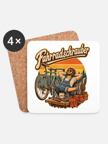 Fahrradschrauber Retro-Print - Untersetzer (4er-Set) - Weiß