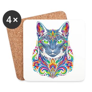 Stellar-Floral-Prisma-Katze - Untersetzer (4er-Set) - Weiß - Vorne