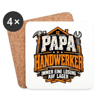 Papa Handwerker – Immer eine Lösung auf Lager - Untersetzer (4er-Set) - Weiß - Vorne