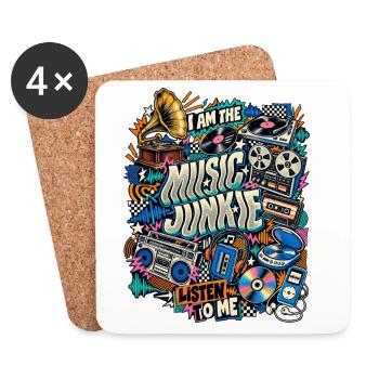 Music Junkie – Retro Musik Collage - Untersetzer (4er-Set) - Weiß - Vorne