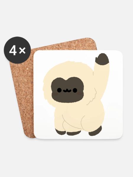 Kawaii Gibbon - Untersetzer (4er-Set) - Weiß