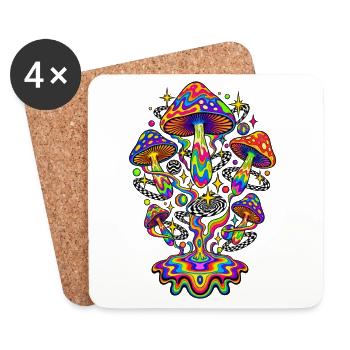 Psychedelic Rainbow Mushrooms - Untersetzer (4er-Set) - Weiß - Vorne