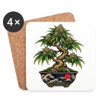 Japanischer Bonsai mit Wellenmotif - Untersetzer (4er-Set) - Weiß - Vorne