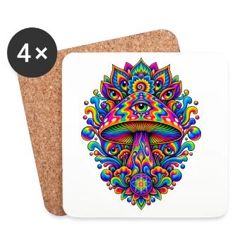 Psychedelischer Augenpilz Mandala - Untersetzer (4er-Set) - Weiß - Vorne