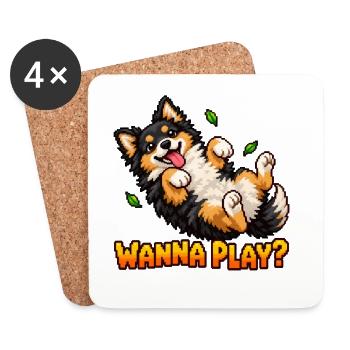 Will to Play Cute Pixel Art Puppy – verspielter Hund - Untersetzer (4er-Set) - Weiß - Vorne