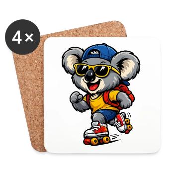 Koala mit Rollschuhen – Süßes Freizeitmotiv - Untersetzer (4er-Set) - Weiß - Vorne