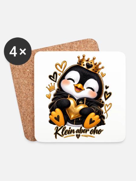 Kleiner Königspinguin Herzenglanz - Untersetzer (4er-Set) - Weiß