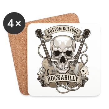 Rockabilly Schädel mit Gitarren - Untersetzer (4er-Set) - Weiß - Vorne