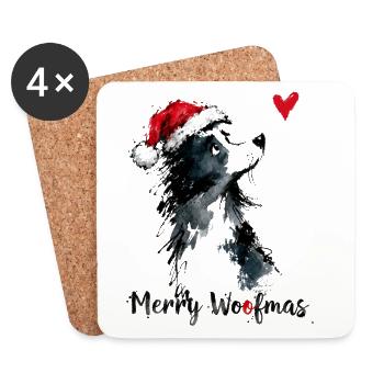Border Collie Weihnachtsmütze Merry Woofmas Herz - Untersetzer (4er-Set) - Weiß - Vorne