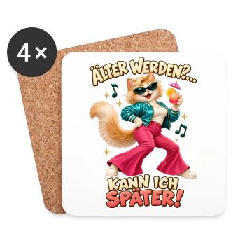 Älter werden Katze Geburtstag Spruch Party Humor - Untersetzer (4er-Set) - Weiß - Vorne