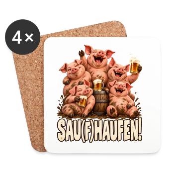 Sau(f)haufen Schweine Bier Stammtisch JGA Spruch - Untersetzer (4er-Set) - Weiß - Vorne