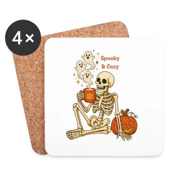 Gruseliger und gemütlicher Halloween-Skelettkaffee - Untersetzer (4er-Set) - Weiß - Vorne