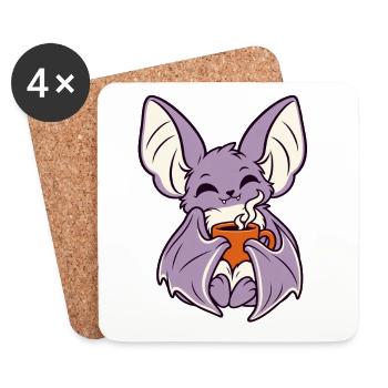 Kaffee-Fledermaus mit Becher - Untersetzer (4er-Set) - Weiß - Vorne