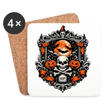 Barocker Halloween Schädel mit Mondkürbis - Untersetzer (4er-Set) - Weiß - Vorne