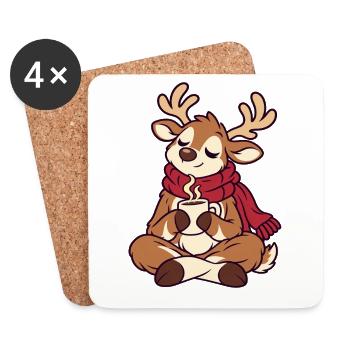 Winterkuschel Rentier mit Tee - Untersetzer (4er-Set) - Weiß - Vorne