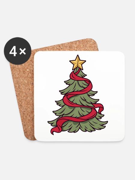 Weihnachtsbaum mit roter Band - Untersetzer (4er-Set) - Weiß