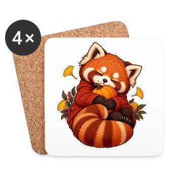 Sleepy Red Panda Kürbis - Untersetzer (4er-Set) - Weiß - Vorne
